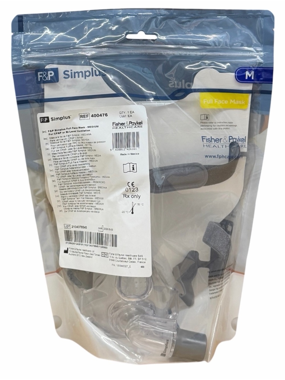 NEW Sealed F&P Fisher Paykel Simplus Full Face Mask #400476 Medium /w Headgear
